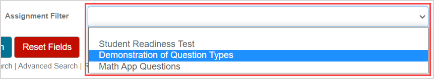 An assignment is selected from the Assignment Filter drop-down list.